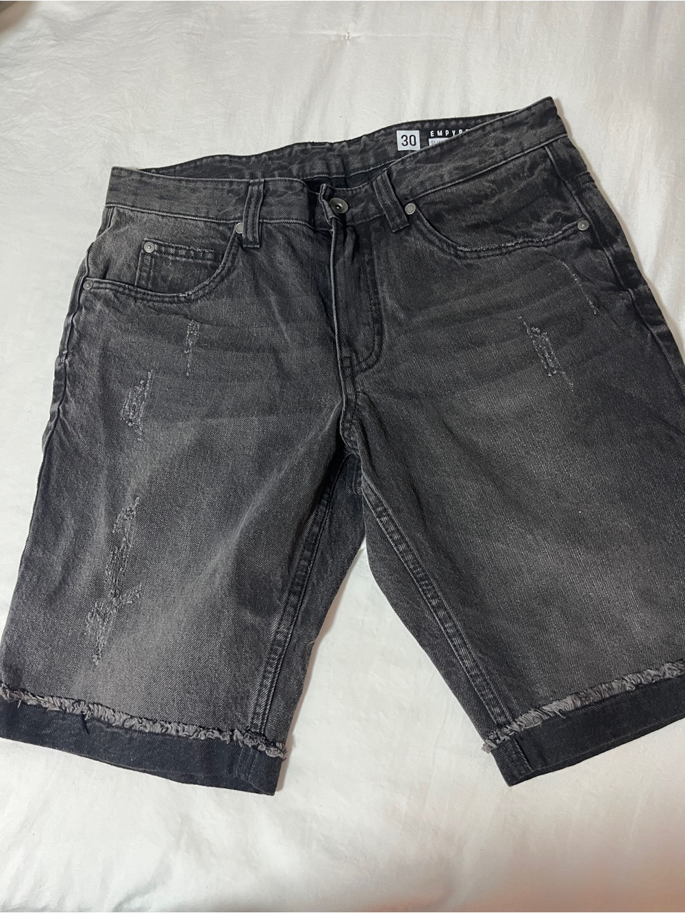 EMPYRE Distressed Black Denim Shorts Men's 30 Y2K Skater Grunge Streetwear Punk